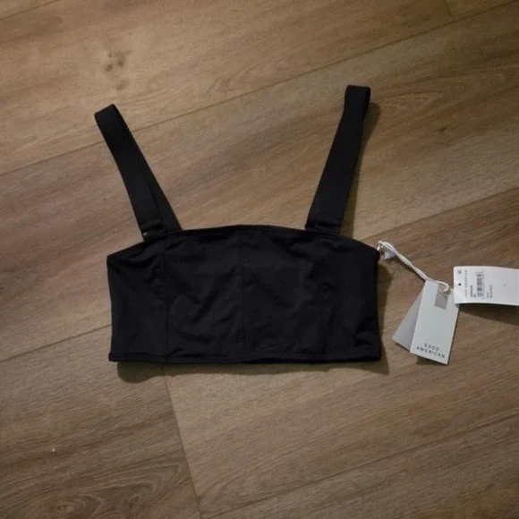 Good‎ American Black Square Neck Compression Swim Top NWT